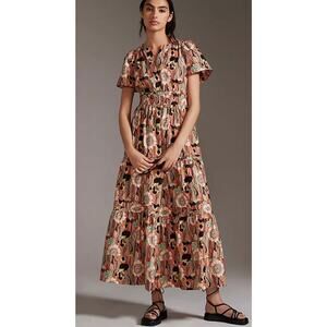 Anthropologie Maeve Somerset Maxi in Botanic Garden Tiered Cotton Dress Sz S